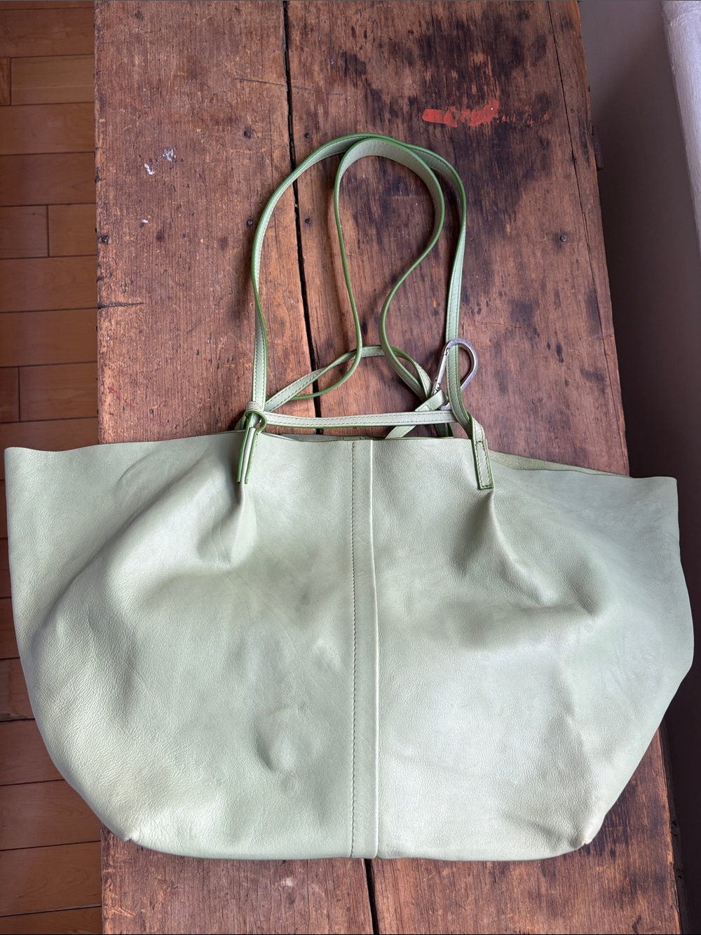 All Saints Light Green Leather Tote Bag